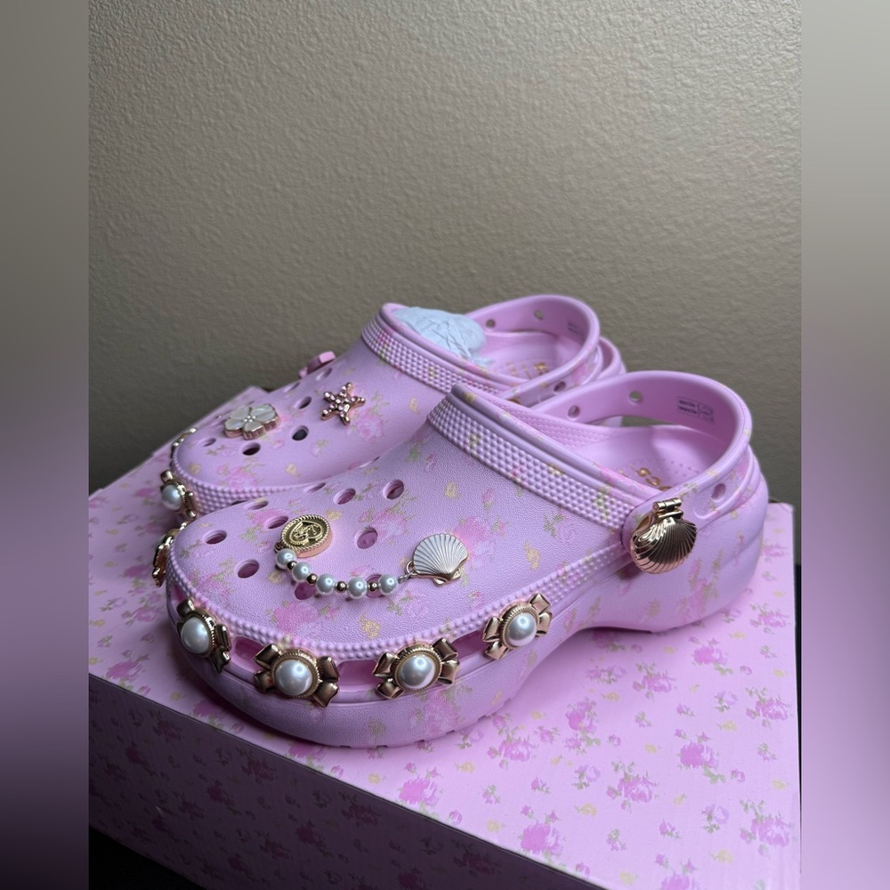 LoveShackFancy x Crocs Classic Clog Pink Floral Pearl Charms